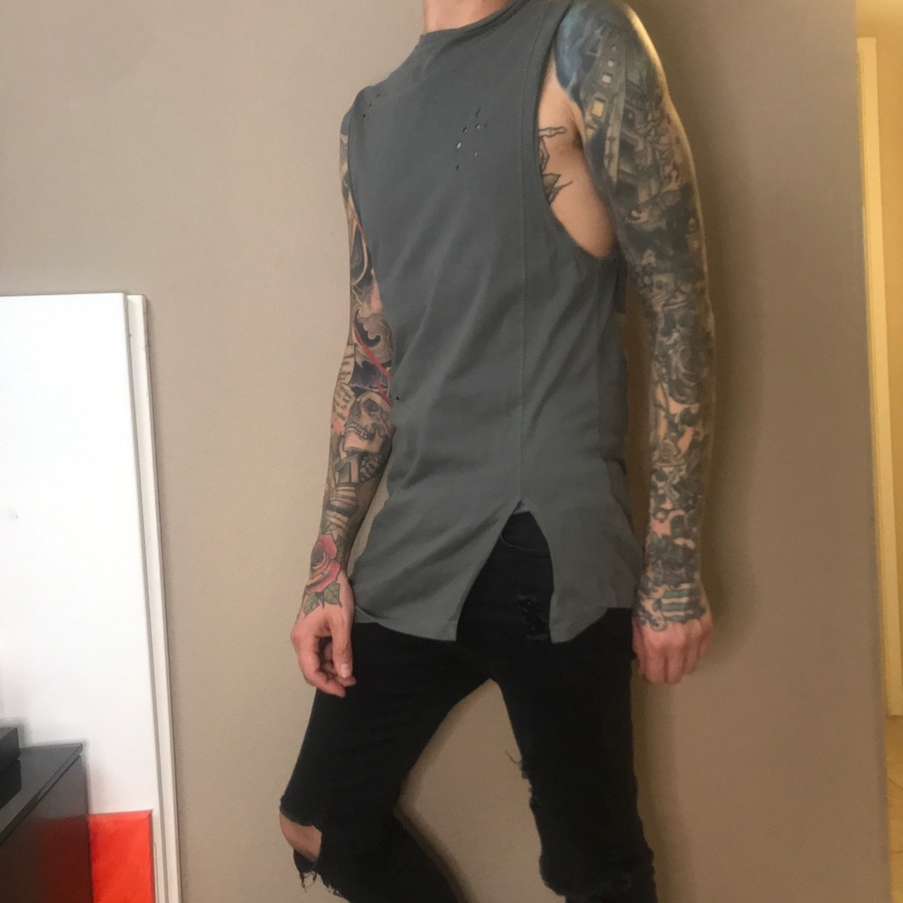 ASOS Distressed Sleeveless Muscle Shirt longline